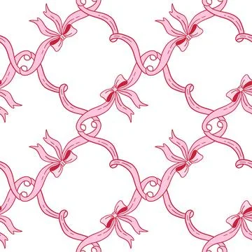 Seamless pattern with satin bow knots, gift ribbons in checkered composition Stock Illustration