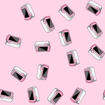 Seamless pattern saturation oxygen fingertip monitor cartoon vector Stock Illustration