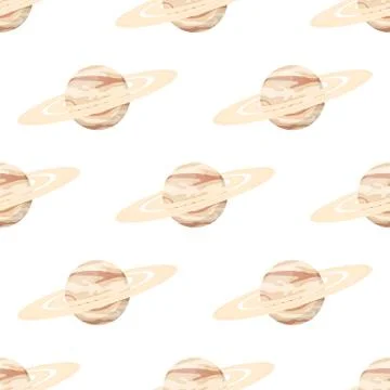 Seamless pattern with Saturn planet isolated on white background. Planet of s Stock Illustration