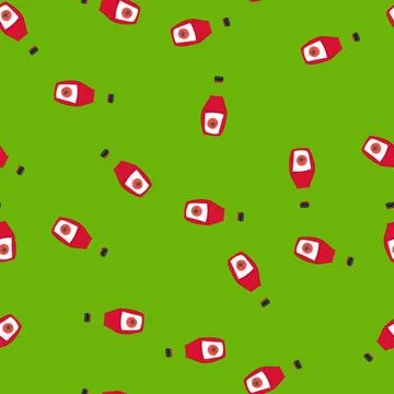 Seamless pattern sauce ketchup bottle cartoon vector Stock Illustration