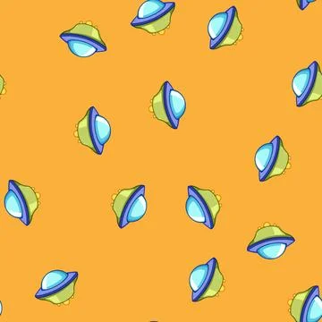 Seamless pattern saucer ufo ship cartoon vector Stock Illustration