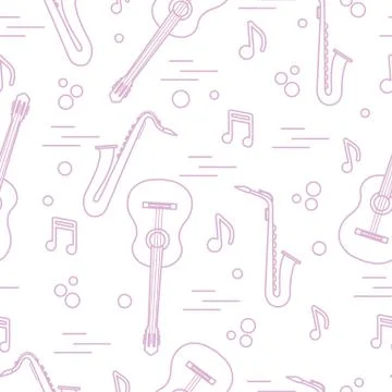 Seamless pattern with saxophones, notes, guitars. 스톡 일러스트