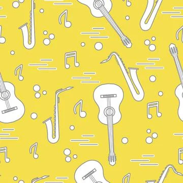Seamless pattern with saxophones, notes, guitars. 库存插图