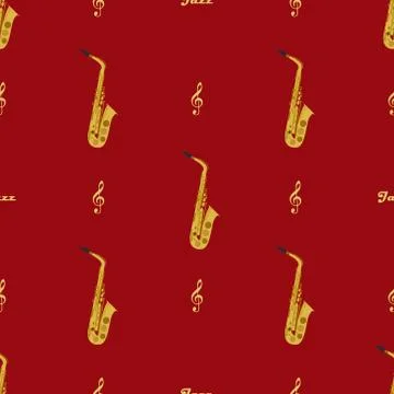 Seamless pattern with saxophones, treble clefs Stock Illustration
