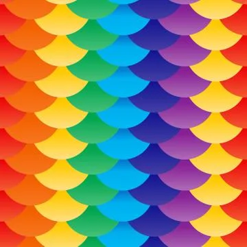 Seamless pattern scales red yellow green blue purple rainbow. Patchwork mosai Stockillustratie