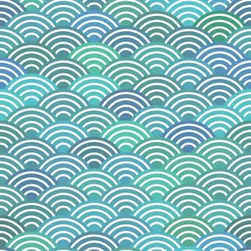 Seamless pattern scales simple Nature abstract texture with japanese wave cir Stock Illustration