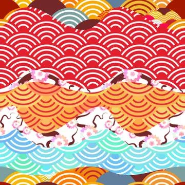 Seamless pattern scales simple Nature background with japanese sakura flower  스톡 일러스트