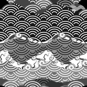 Seamless pattern scales simple Nature background with japanese sakura flower  Stock Illustration