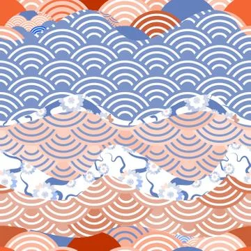 Seamless pattern scales simple Nature background with japanese sakura flower  Stock Illustration
