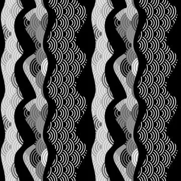 Seamless pattern scales simple Nature background with japanese wave circle bl Illustrazione stock