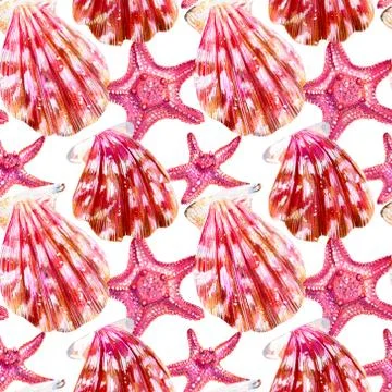 Seamless pattern of scallop shells. Stock Illustration