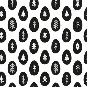 Seamless pattern with Scandinavian fir trees in eggs. Illustrazione stock