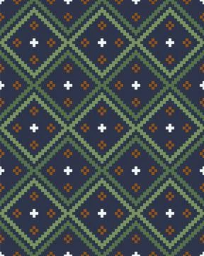 Seamless pattern in scandinavian pixel style on dark background Stock Illustration