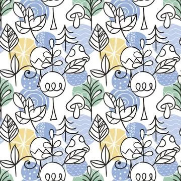 Seamless pattern in scandinavian style with cute tree and leaves Stock Illustration
