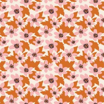Seamless pattern in Scandinavian style with flowers and leaves Stock Illustration