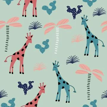 Seamless pattern in Scandinavian style with giraffe Stock Illustration