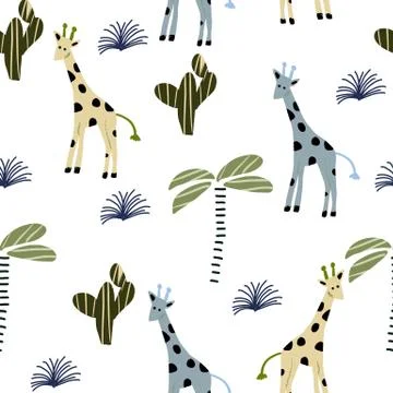 Seamless pattern in Scandinavian style with giraffe Stock Illustration