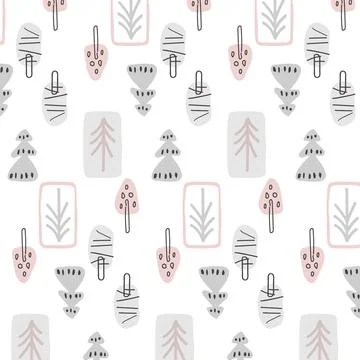 Seamless pattern in Scandinavian style Simple pattern with trees Hand drawn Stock Illustration