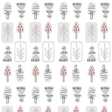 Seamless pattern in Scandinavian style Simple pattern with trees Hand drawn Stock Illustration