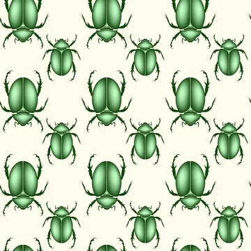 Seamless pattern of a scarab beetles, vector insect in shiny green color Illustrazione stock