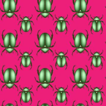 Seamless pattern of a scarab beetles, vector insect in shiny green color Illustrazione stock