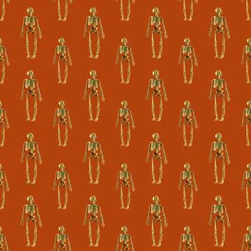 Seamless pattern of scaring halloween skeletons on bright background Foto stock