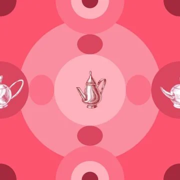 Seamless pattern scarlet coffeepots composition Stock Illustration