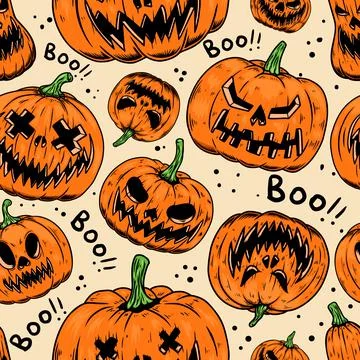 Seamless pattern with scary halloween pumpkins. Design element for poster,car Stock Illustration