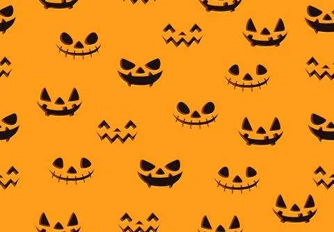 Seamless Pattern with scary pumpkin smile. Halloween background. vector illus Stock Illustration