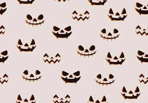 Seamless Pattern with scary pumpkin smile. Halloween background. vector illus Stock Illustration