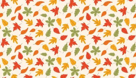 Seamless pattern with scattered autumn leaves in flat cartoon style. Illustrazione stock