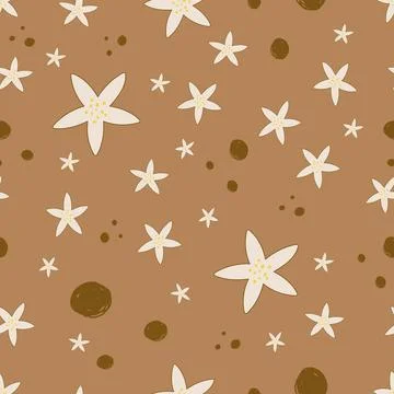 Seamless pattern with scattered flowers and dots Stock Illustration