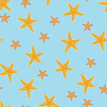 Seamless pattern of scattered starfish yellow stars Stock Illustration