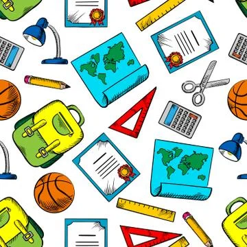 Seamless pattern of school and education supplies Illustrazione stock