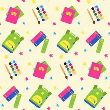 Seamless pattern with school and educational elements. Objects for art Stock Illustration