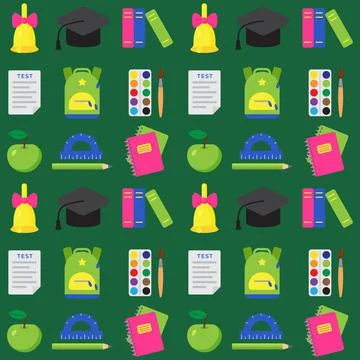 Seamless pattern with school and educational elements. Objects for art Stock Illustration