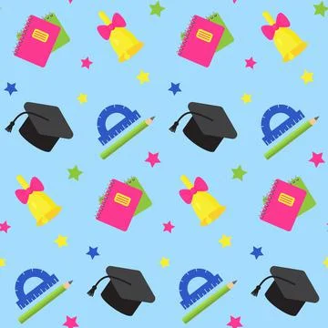 Seamless pattern with school and educational elements. Objects for art Stock Illustration