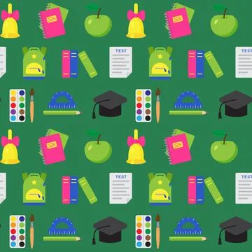 Seamless pattern with school and educational elements. Objects for art Stock Illustration