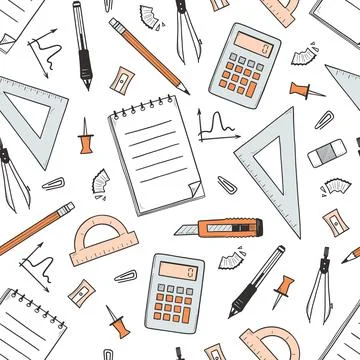Seamless pattern with school and office stationery 스톡 일러스트