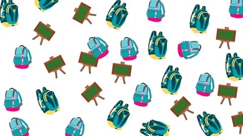 Seamless Pattern of School Backpacks and Green Chalkboards on White Background Stock Footage 346186050
