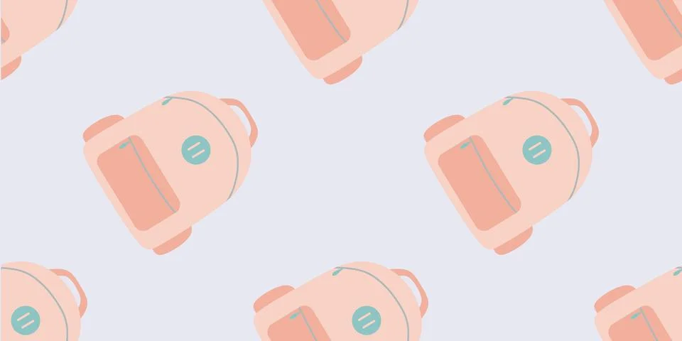 Seamless pattern of school backpacks, school bags in cartoon flat style. Co.. Stock Illustration