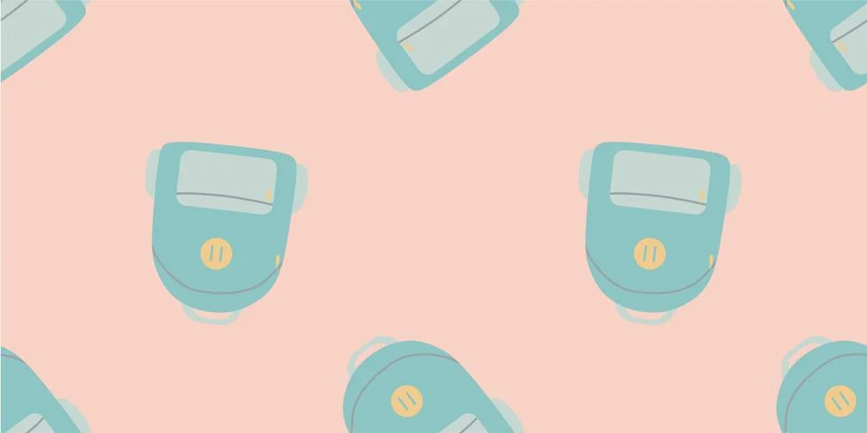 Seamless pattern of school backpacks, school bags in cartoon flat style. Co.. Stock Illustration