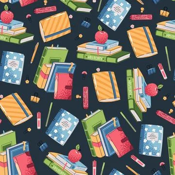 Seamless Pattern with School Books, Stationery. Flat Design Education Background Stock Illustration