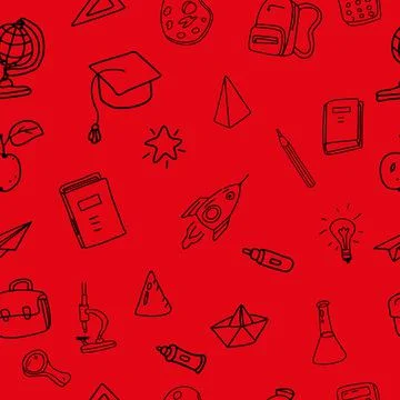 Seamless Pattern school doodles. Back to school line icons supples, equipment 스톡 일러스트