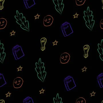 Seamless pattern with school doodles drawn with colored chalk Stock Illustration