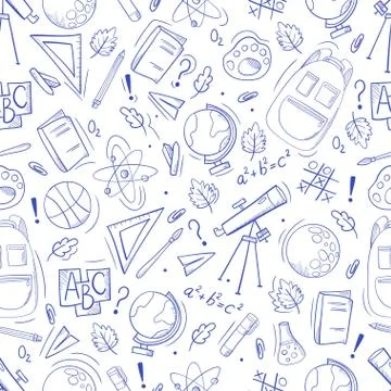 Seamless pattern with school elements and supplies. Study doodle Illustrazione stock