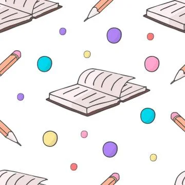 Seamless pattern with school elements book and pencil. Vector background. Stock Illustration
