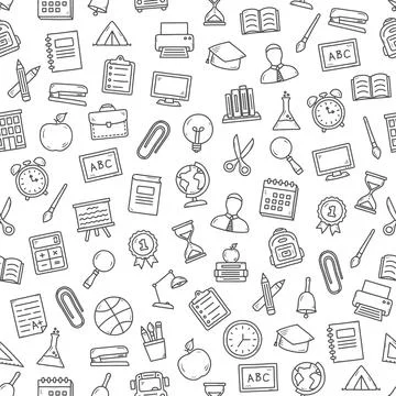 Seamless Pattern with School Icons Illustrazione stock