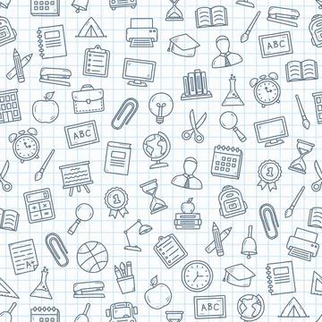 Seamless Pattern with School Icons Stock Illustration