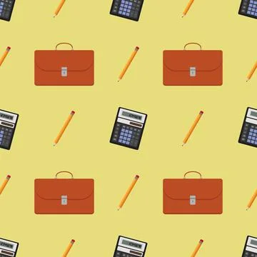 Seamless pattern school items school bag pencil calculator on background Stock Illustration